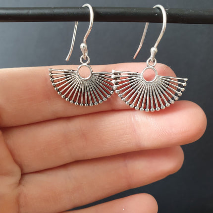 Boho Fan Drop Silver Earrings; Hypoallergenic Ethnic, Geometric, Small, Rustic, Yoga, Hippie, Gypsy, Pretty, Ssy, Boho, Bohemian, Festival