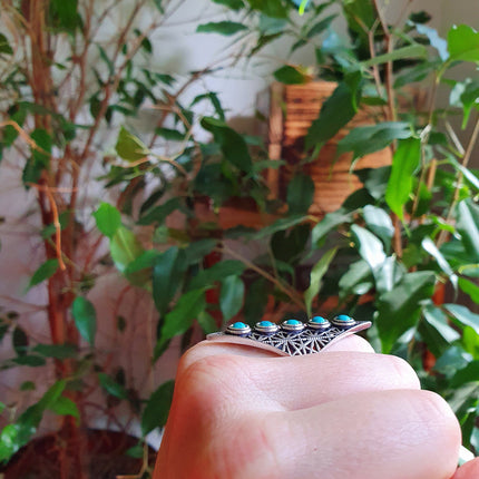 Silver Geometric Diamond Shape Ring / Turquoise / Large /Boho / Ethnic / Rustic / Tribal / Gypsy / Festival / Indian / Healing / Festival