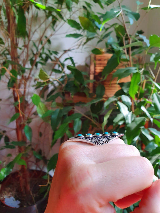 Silver Geometric Diamond Shape Ring / Turquoise / Large /Boho / Ethnic / Rustic / Tribal / Gypsy / Festival / Indian / Healing / Festival