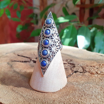 Lapis Lauzli Bague Géométrique Mandala / Argent / Triangle / Pointue étoile / Ethnique / Rustique / Hippie / Quartz / Tribal / Gypsy / Boho