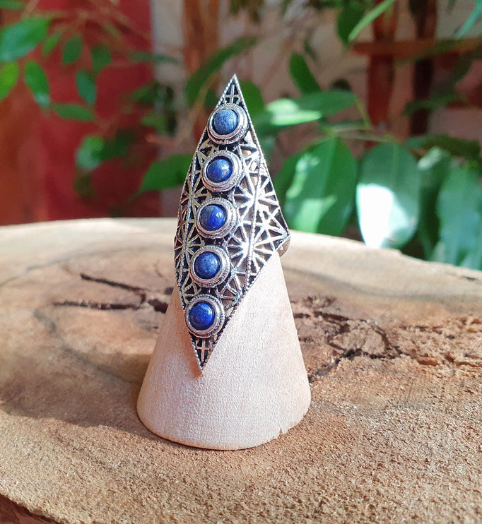 Lapis Lauzli Bague Géométrique Mandala / Argent / Triangle / Pointue étoile / Ethnique / Rustique / Hippie / Quartz / Tribal / Gypsy / Boho