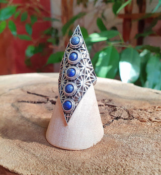 Silver Geometric Diamond Shape Ring / Lapis Lauzli / Large /Boho / Ethnic / Rustic / Tribal / Gypsy / Festival / Indian / Festival