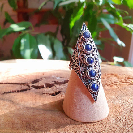 Lapis Lauzli Bague Géométrique Mandala / Argent / Triangle / Pointue étoile / Ethnique / Rustique / Hippie / Quartz / Tribal / Gypsy / Boho