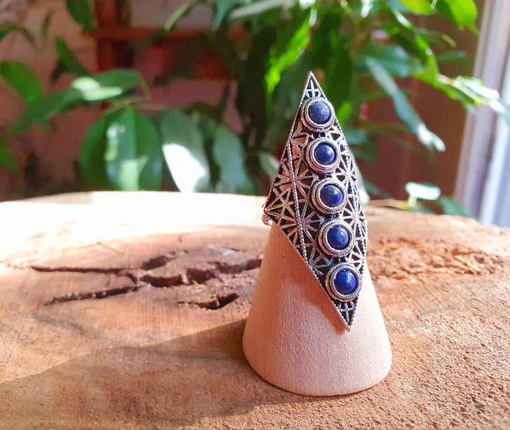 Lapis Lauzli Bague Géométrique Mandala / Argent / Triangle / Pointue étoile / Ethnique / Rustique / Hippie / Quartz / Tribal / Gypsy / Boho