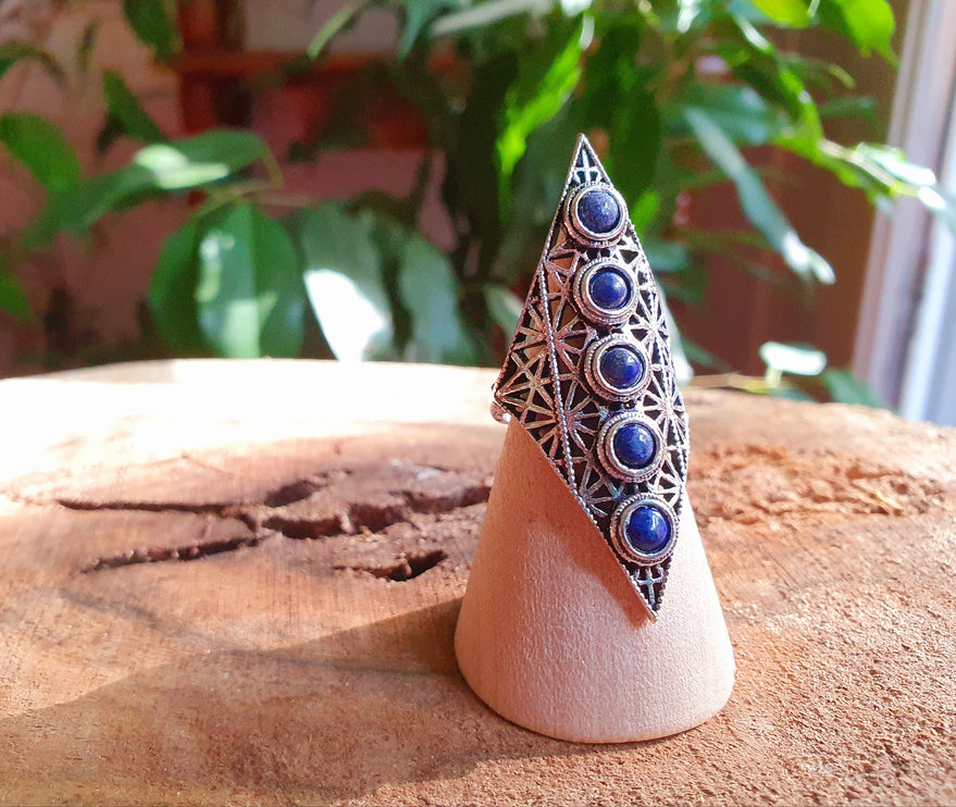 Lapis Lauzli Bague Géométrique Mandala / Argent / Triangle / Pointue étoile / Ethnique / Rustique / Hippie / Quartz / Tribal / Gypsy / Boho