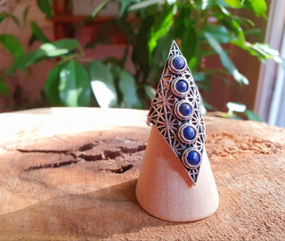 Silver Geometric Diamond Shape Ring / Lapis Lauzli / Large /Boho / Ethnic / Rustic / Tribal / Gypsy / Festival / Indian / Festival