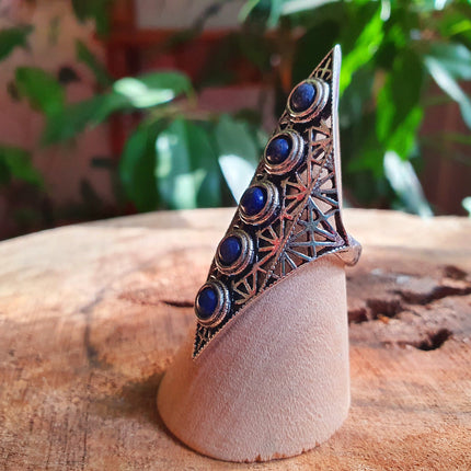 Lapis Lauzli Bague Géométrique Mandala / Argent / Triangle / Pointue étoile / Ethnique / Rustique / Hippie / Quartz / Tribal / Gypsy / Boho