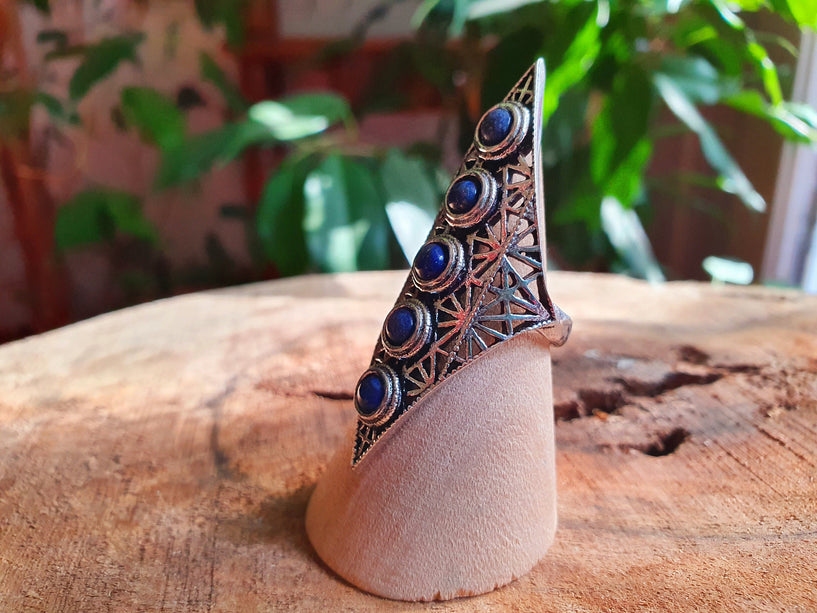 Lapis Lauzli Bague Géométrique Mandala / Argent / Triangle / Pointue étoile / Ethnique / Rustique / Hippie / Quartz / Tribal / Gypsy / Boho