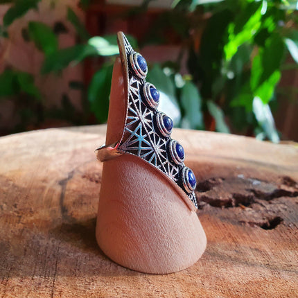 Lapis Lauzli Bague Géométrique Mandala / Argent / Triangle / Pointue étoile / Ethnique / Rustique / Hippie / Quartz / Tribal / Gypsy / Boho