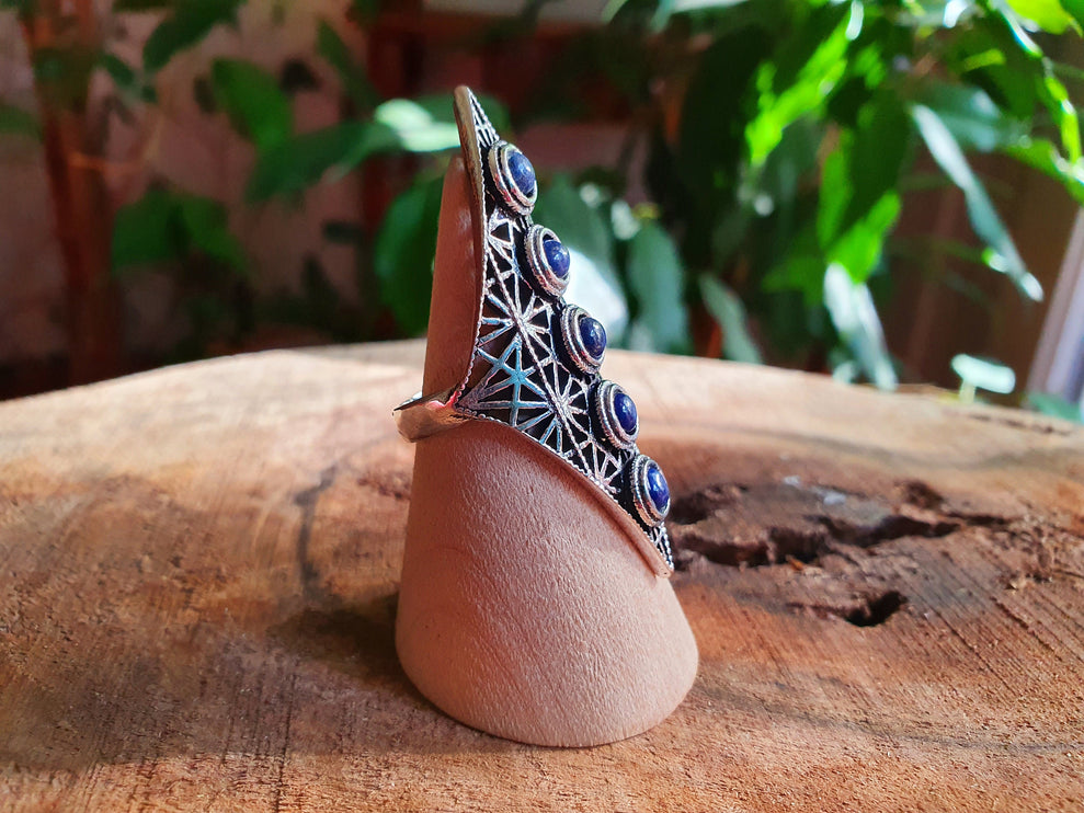 Lapis Lauzli Bague Géométrique Mandala / Argent / Triangle / Pointue étoile / Ethnique / Rustique / Hippie / Quartz / Tribal / Gypsy / Boho