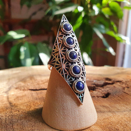 Lapis Lauzli Bague Géométrique Mandala / Argent / Triangle / Pointue étoile / Ethnique / Rustique / Hippie / Quartz / Tribal / Gypsy / Boho