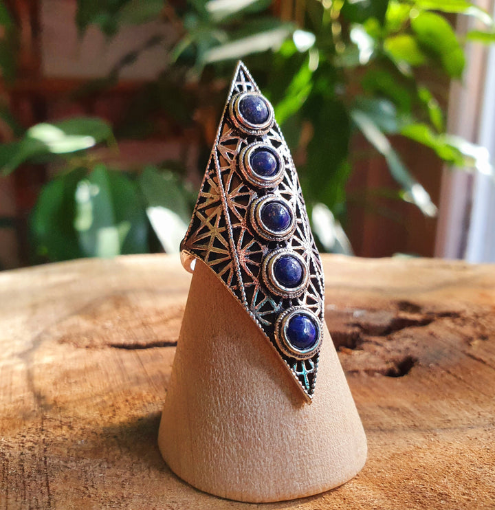 Lapis Lauzli Bague Géométrique Mandala / Argent / Triangle / Pointue étoile / Ethnique / Rustique / Hippie / Quartz / Tribal / Gypsy / Boho