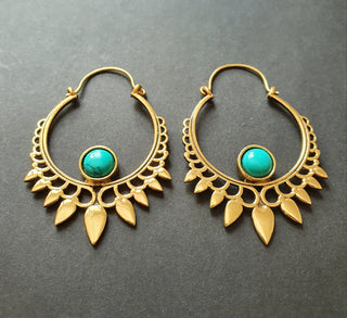 Turquoise & Brass Spiky Hoop Earrings Ethnic, rustic, yoga, hippie, gypsy, pretty, psy, boho, bohemian, festival