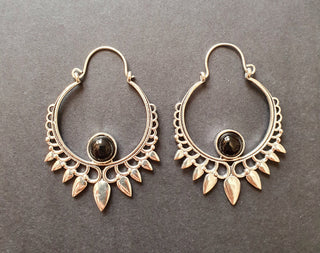 Black Onyx & Silver Spiky Hoop Earrings Ethnic, rustic, yoga, hippie, gypsy, pretty, psy, boho, bohemian, festival