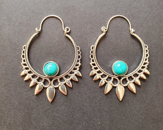 Turquoise & Silver Spiky Hoop Earrings Ethnic, rustic, yoga, hippie, gypsy, pretty, psy, boho, bohemian, festival