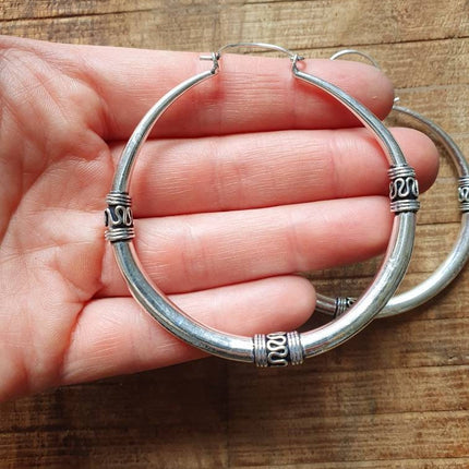 Silver Tribal Hoop Earrings / Ethnic / Rustic / Bohemian / Gold / Gypsy / Spiral / Hippie / Chunky / Festival / style