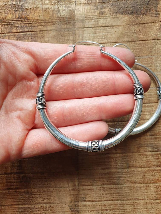 Silver Tribal Hoop Earrings / Ethnic / Rustic / Bohemian / Gold / Gypsy / Spiral / Hippie / Chunky / Festival / style