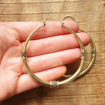 Brass Tribal Hoop Earrings / Ethnic / Rustic / Bohemian / Gold / Gypsy / Spiral / Hippie / Chunky / Festival / style