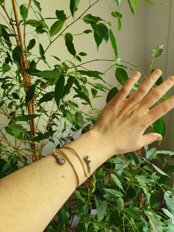 Spiral Boho Bracelet / Bangle / Turquoise / Brass / Arm Bracelet / Ethnic / Rustic / Bohemian / Hippie / Gypsy / Psy / Birthstone