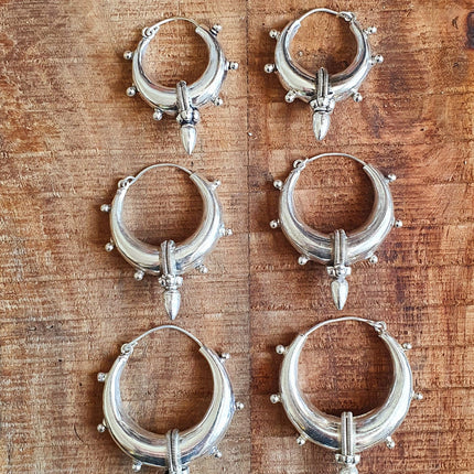 Tribal Chunky Silver Hoops; Ethnic / Boho / Unisex / Mens / Rustic / Psy / Gypsy / Spiral / Hippie / Bohemian / Festival / style