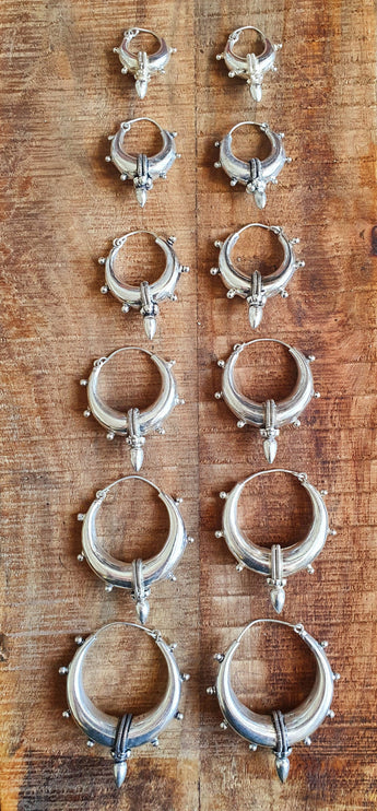 Tribal Chunky Silver Hoops; Ethnic / Boho / Unisex / Mens / Rustic / Psy / Gypsy / Spiral / Hippie / Bohemian / Festival / style