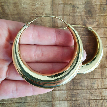 Chunky Gold Hoop Earrings / Chunky Hoops / Huggie Hoops / Brass / Ethnic / Vintage / Boho / Rustic / Gypsy / Spiral / Hippie / Bohemian