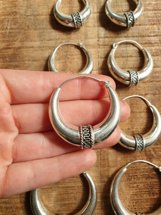 Silver Tribal Hoop Earrings / Ethnic / Rustic / Bohemian / Gold / Gypsy / Spiral / Hippie / Chunky / Festival / style