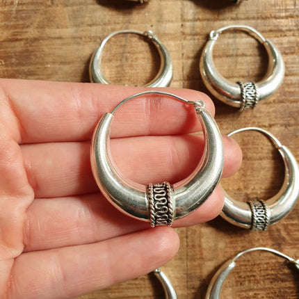 Silver Tribal Hoop Earrings / Ethnic / Rustic / Bohemian / Gold / Gypsy / Spiral / Hippie / Chunky / Festival / style