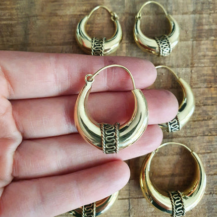 Bali Hoop Earrings / Chunky Gold Earrings / Ethnic / Rustic / Bohemian / Gold / Gypsy / Spiral / Hippie / Chunky / Festival / style