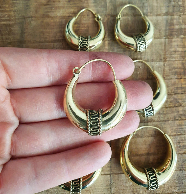 Bali Hoop Earrings / Chunky Gold Earrings / Ethnic / Rustic / Bohemian / Gold / Gypsy / Spiral / Hippie / Chunky / Festival / style