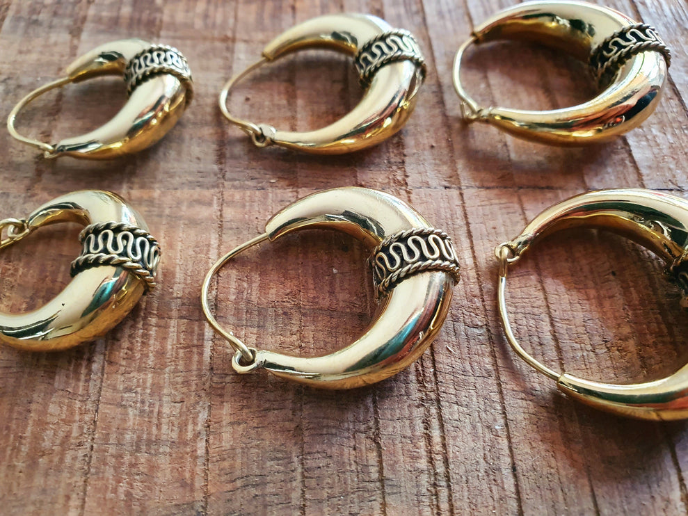 Bali Hoop Earrings / Chunky Gold Earrings / Ethnic / Rustic / Bohemian / Gold / Gypsy / Spiral / Hippie / Chunky / Festival / style