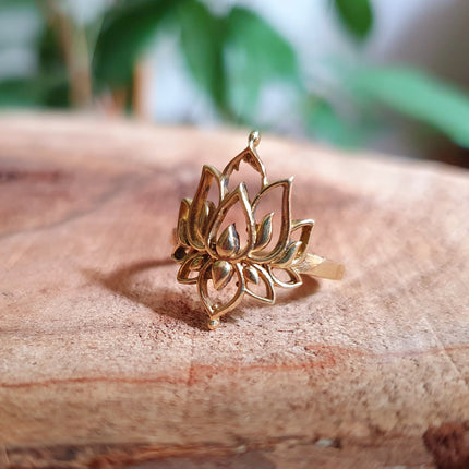 Gold Lotus Flower Ring / Boho / Buddha / Flower / Ethnic / Rustic / Tribal / Gypsy / Festival / Indian / Healing / Festival