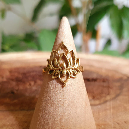 Gold Lotus Flower Ring / Boho / Buddha / Flower / Ethnic / Rustic / Tribal / Gypsy / Festival / Indian / Healing / Festival