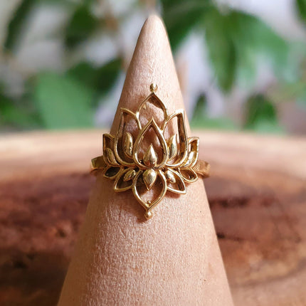 Gold Lotus Flower Ring / Boho / Buddha / Flower / Ethnic / Rustic / Tribal / Gypsy / Festival / Indian / Healing / Festival