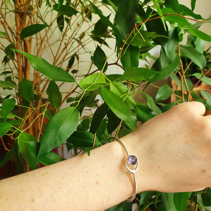 Moon Bracelet / Silver & Amethyst / Bangle / Galaxy / Solar System / Planets / Boho / Adjustable / Hippie / Chic / Sun