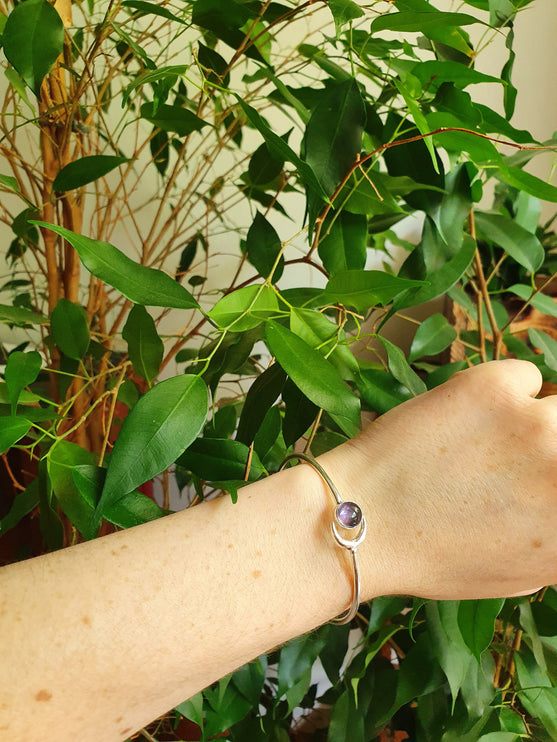 Moon Bracelet / Silver & Amethyst / Bangle / Galaxy / Solar System / Planets / Boho / Adjustable / Hippie / Chic / Sun