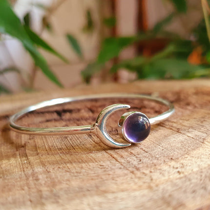 Moon Bracelet / Silver & Amethyst / Bangle / Galaxy / Solar System / Planets / Boho / Adjustable / Hippie / Chic / Sun