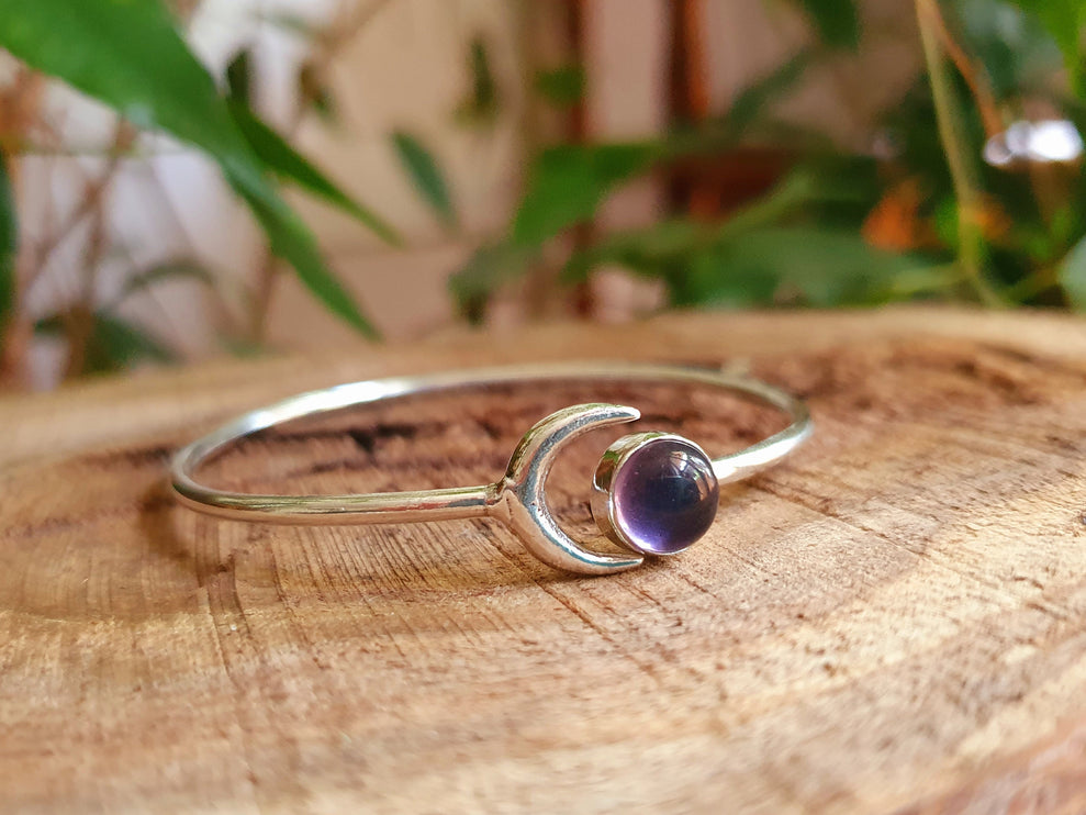 Moon Bracelet / Silver & Amethyst / Bangle / Galaxy / Solar System / Planets / Boho / Adjustable / Hippie / Chic / Sun