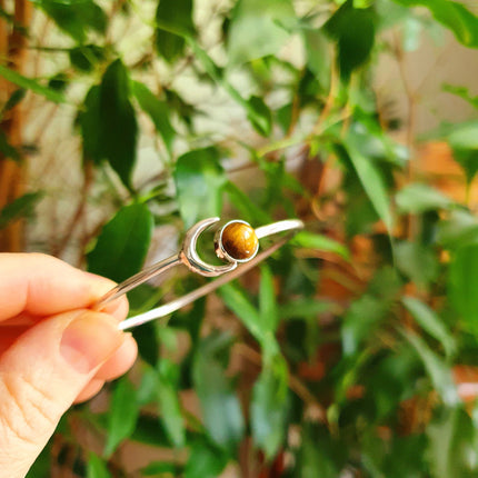 Moon Bracelet / Silver & Tiger Eye / Bangle / Galaxy / Solar System / Planets / Boho / Adjustable / Hippie / Chic / Sun