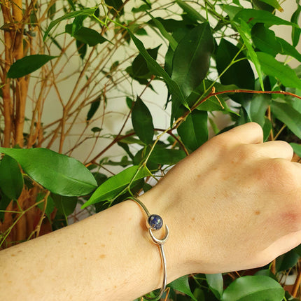 Moon Bracelet / Silver Lapis Lazuli / Bangle / Galaxy / Solar System / Planets / Boho / Adjustable / Hippie / Chic / Sun