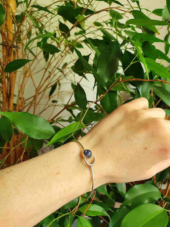 Moon Bracelet / Silver Lapis Lazuli / Bangle / Galaxy / Solar System / Planets / Boho / Adjustable / Hippie / Chic / Sun