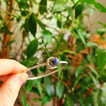 Moon Bracelet / Silver Lapis Lazuli / Bangle / Galaxy / Solar System / Planets / Boho / Adjustable / Hippie / Chic / Sun