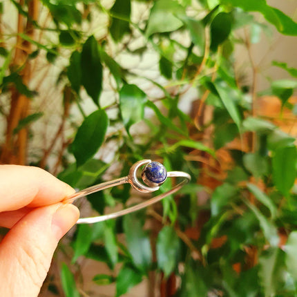 Moon Bracelet / Silver Lapis Lazuli / Bangle / Galaxy / Solar System / Planets / Boho / Adjustable / Hippie / Chic / Sun