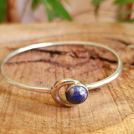 Moon Bracelet / Silver Lapis Lazuli / Bangle / Galaxy / Solar System / Planets / Boho / Adjustable / Hippie / Chic / Sun