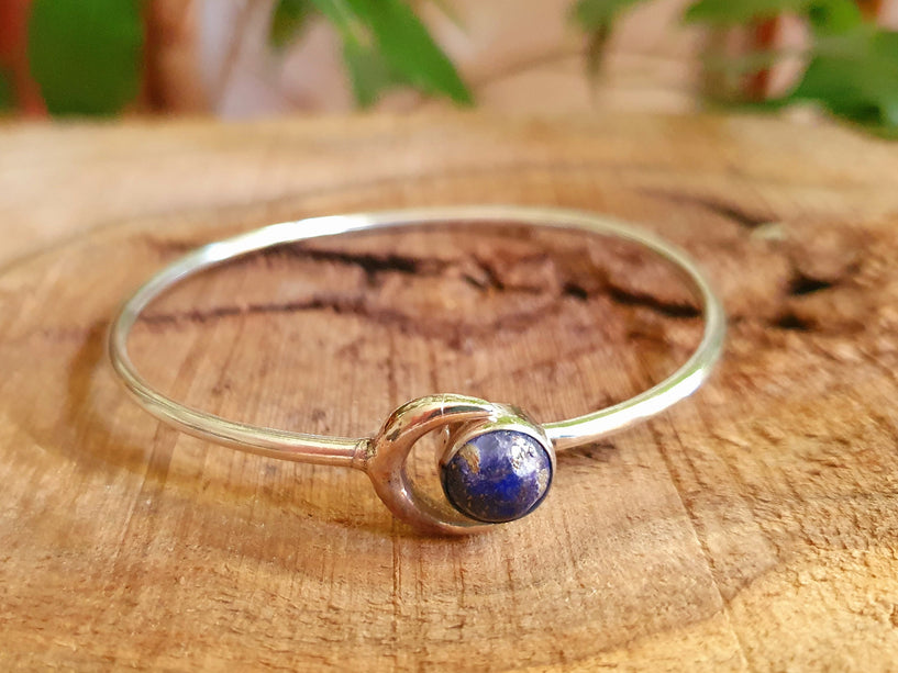 Moon Bracelet / Silver Lapis Lazuli / Bangle / Galaxy / Solar System / Planets / Boho / Adjustable / Hippie / Chic / Sun