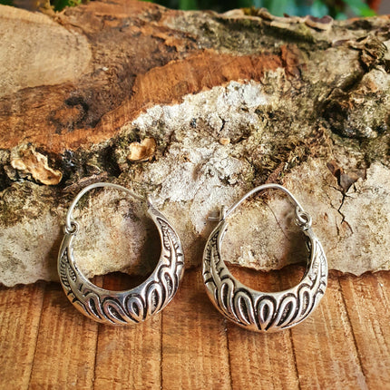 Tribal Chunky Silver Hoops; Ethnic Boho Chic Rustic Psy Gypsy Spiral Hippie Bohemian Festival style