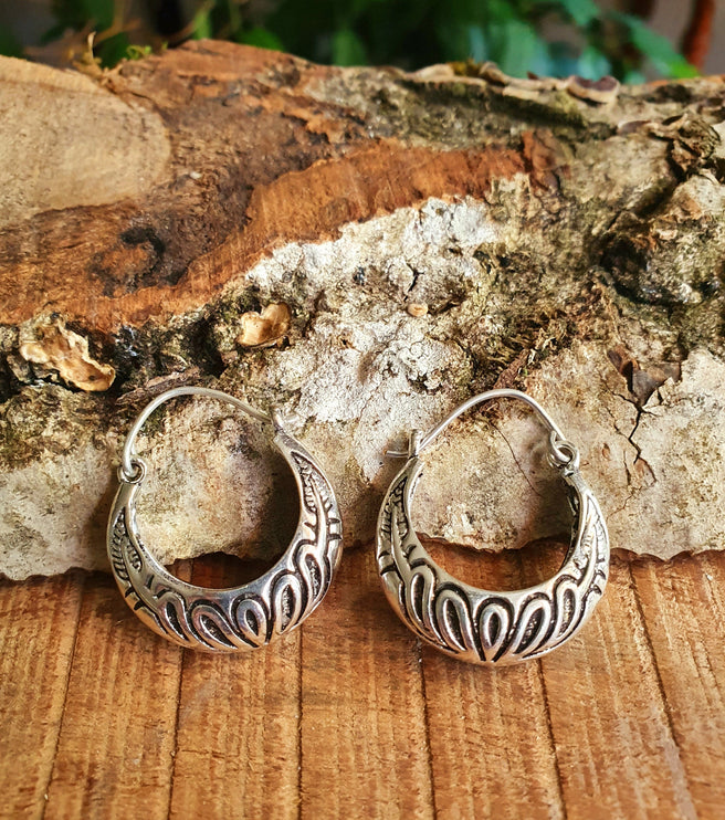 Tribal Chunky Silver Hoops; Ethnic Boho Chic Rustic Psy Gypsy Spiral Hippie Bohemian Festival style