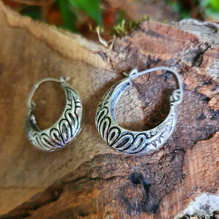 Tribal Chunky Silver Hoops; Ethnic Boho Chic Rustic Psy Gypsy Spiral Hippie Bohemian Festival style