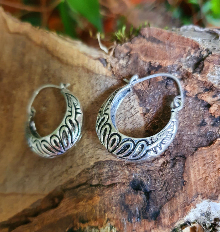 Tribal Chunky Silver Hoops; Ethnic Boho Chic Rustic Psy Gypsy Spiral Hippie Bohemian Festival style