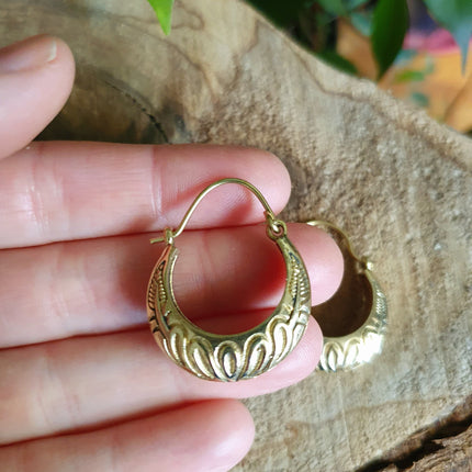 Tribal Chunky Brass Hoops; Ethnic Boho Chic Rustic Psy Gypsy Spiral Hippie Bohemian Festival style